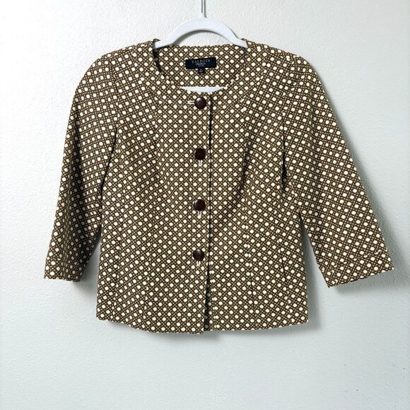 Talbots Jackets & Blazers - Talbots Blazer Petite 2 2P Brown Cream Geometric Print Button Up Pockets Jacket